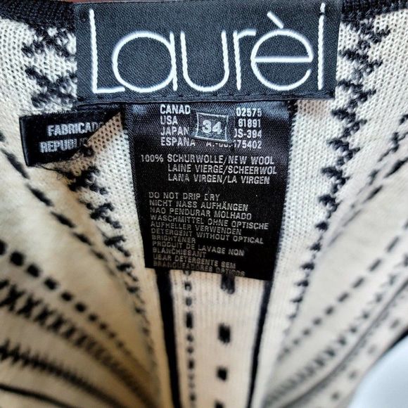 Vintage 80s Laurel by Escada Womens 34 Black Ivory Geo Knit Wool Sweater Vest - Picture 7 of 11
